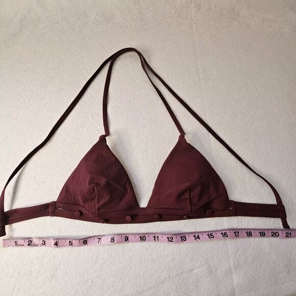 SHADE & SHORE Maroon Sz M Triangle Bikini Top Burgundy Button Accent Halter - Picture 2 of 5
